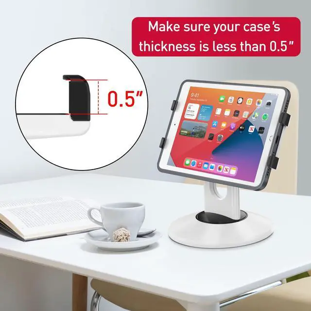 Alt view image 14 of 14 - iPad Stand, 360° Rotating Commercial POS Tablet Stand, Fits 6"-13" (Screens) iPad mini Pro-Business Swivel Tablet Holder, for Store Office Reception Kitchen Desktop (White)