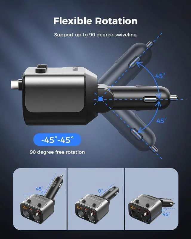 Alt view image 11 of 14 - 180W Cigarette Lighter Splitter w/Retractable 36W USB-C Cable, 2-Socket Cigarette Lighter Adapter with QC3.0 Car Charger Splitter for GPS/Dash Cam/Laptop/iPad/iPhone 17/16/15/14/13/12/11