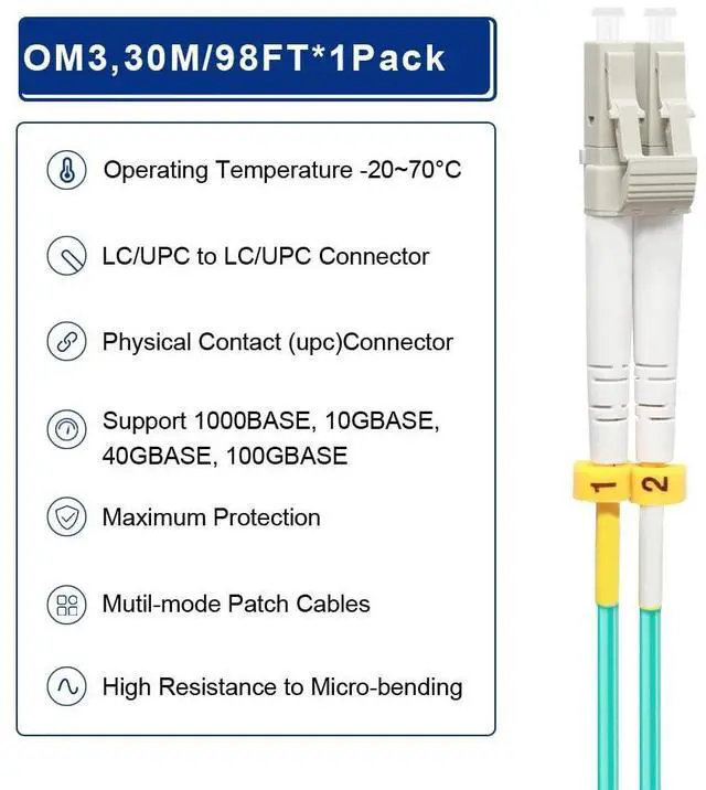 Alt view image 11 of 14 - Fiber Patch Cable, OM3 30Meter/98ft LC to LC Fiber Optic Cable Cord LSZH 10GB/40GB Multimode Duplex 50/125um, Length Options: 0.2m-200m