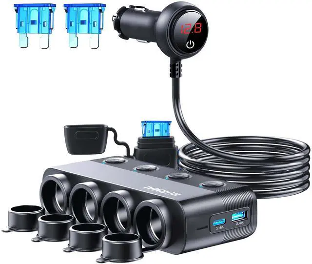 Alt view image 8 of 14 - Cigarette Lighter Splitter 216W 4 Socket Car Cigarette Lighter Adapter Heavy Duty Truck Car USB Chager Multi Port USB C 12V/24V Independent Switches & Dust Cover & Waterproof for Car Devices