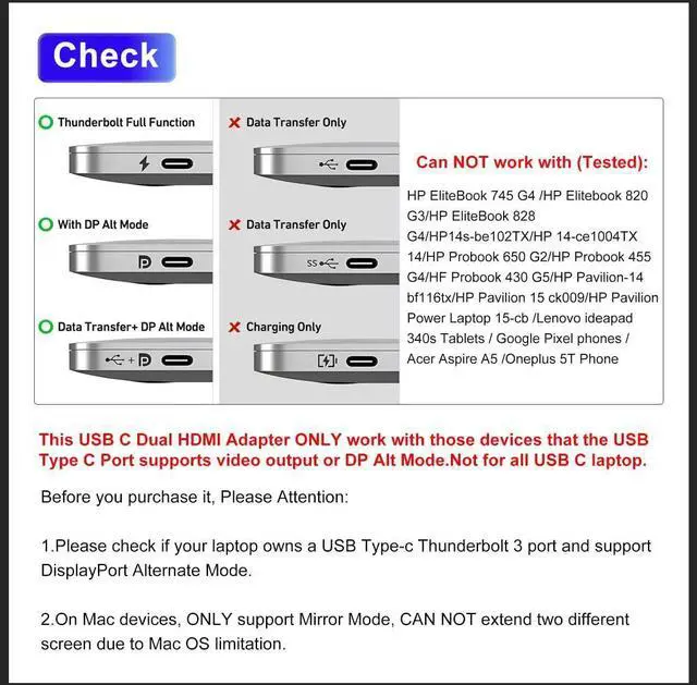 Alt view image 14 of 14 - HDMI Splitter for Dual Monitors, Dual HDMI Adapter for 2 Monitors with USB3.0, 100W PD, HDTV Splitter Extended Display, USB C Hub Multiple Port, Laptop Docking Station for Dell/HP/Mac