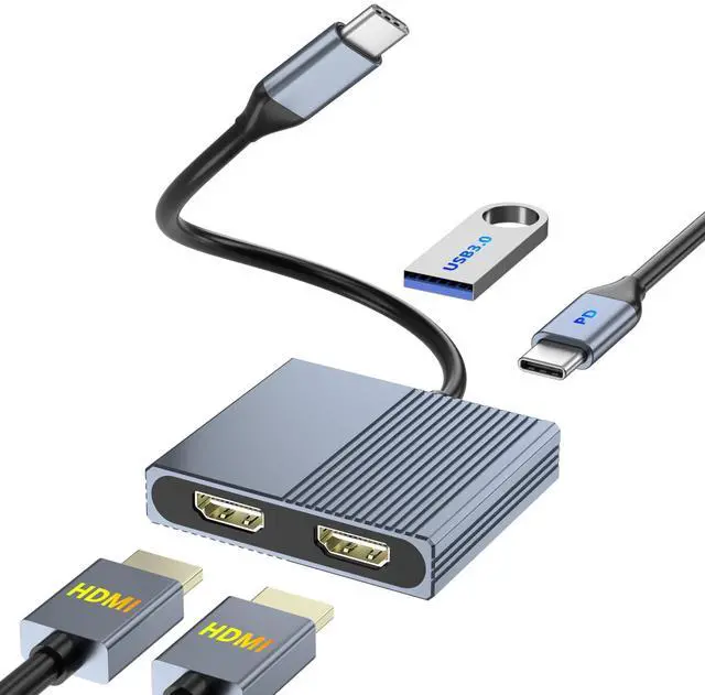 Alt view image 8 of 14 - HDMI Splitter for Dual Monitors, Dual HDMI Adapter for 2 Monitors with USB3.0, 100W PD, HDTV Splitter Extended Display, USB C Hub Multiple Port, Laptop Docking Station for Dell/HP/Mac