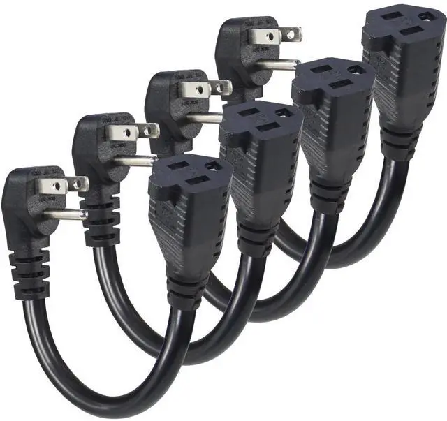 Alt view image 8 of 14 - Short Power Extension Cord - Low Profile Wall Head 6 Inch 14AWG/3C SJTW Heavy Duty Extension Cable for Indoor/Outdoor, 90-Degree Flat Plug 15A/125V 1875W NEMA 5-15P to NEMA 5-15R, Black 4-Pack