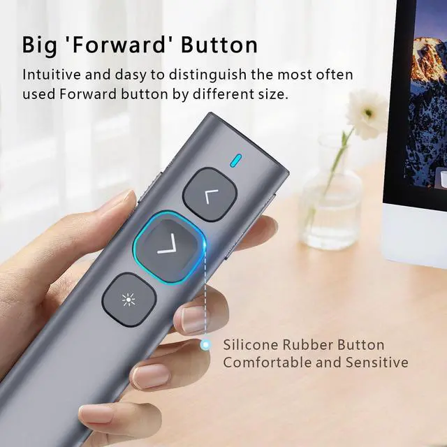 Alt view image 14 of 14 - N95 Presentation Clicker, PowerPoint Clicker for Presentation Remote, Rechargeable Wireless Presenter Pointer, Slide Advancer for PC/Laptop/e-Book (BLE&USB-A&C, Green Light)