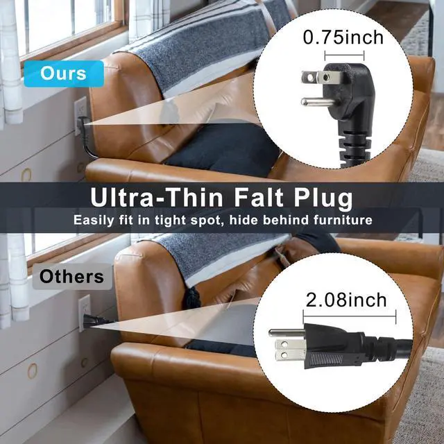 Alt view image 11 of 14 - Short Power Extension Cord - Low Profile Wall Head 6 Inch 14AWG/3C SJTW Heavy Duty Extension Cable for Indoor/Outdoor, 90-Degree Flat Plug 15A/125V 1875W NEMA 5-15P to NEMA 5-15R, Black 4-Pack