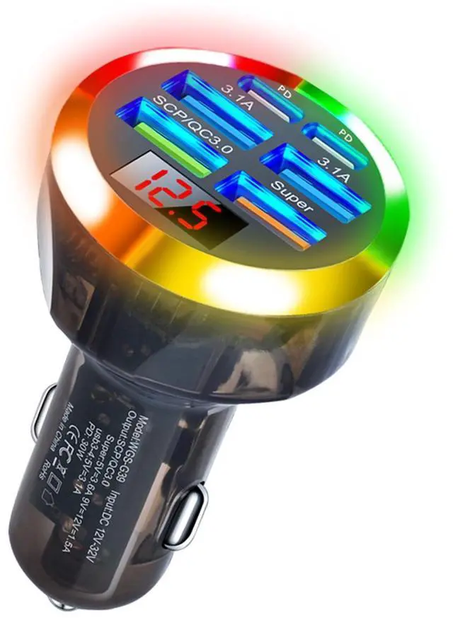Alt view image 8 of 14 - Super Fast Charge USB C Car Phone Charger Adapter 6 in 1 with Voltage Display 250W Multi Port Cigarette Lighter USB Charger with Volt Meter for iPhone 16 15 Pro Max 14 Plus 13 Samsung Android Phone