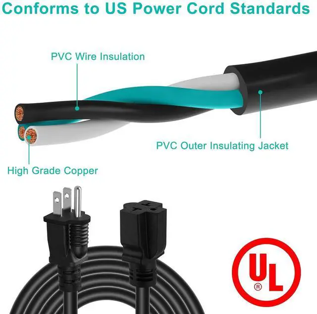 Alt view image 10 of 14 - 15 FT 12 Gauge Extension Cord, 12AWG 15Amp 5-15P Household AC Plug Adapter to 20Amp 5-15R, 5-20R, 6-15R, 6-20R, T Blade Outlet Power Cord.