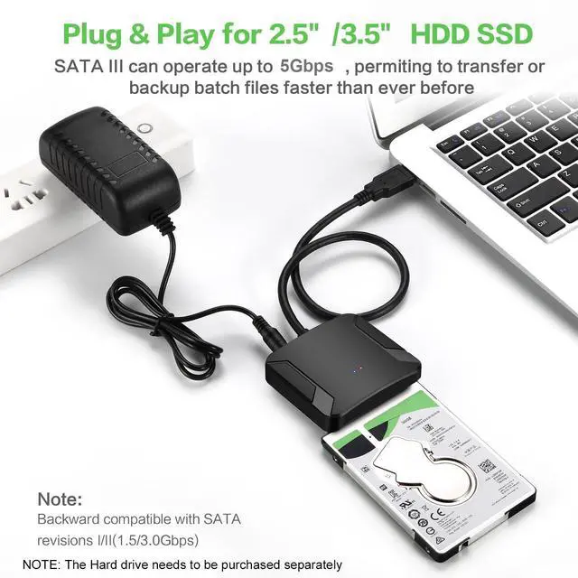 Alt view image 11 of 14 - SATA to USB 3.0 Adapter, External Hard Drive Converter Cable for 2.5" 3.5" HDD, SSD with Power Supply
