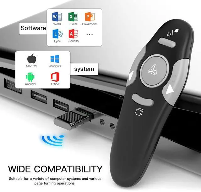 Alt view image 9 of 14 - Presentation Clicker Wireless Presenter Remote Clicker for PowerPoint Presentation Remote, PowerPoint Slide Advancer for Mac/Windows/Linux, Google Slide/PPT/Keynote, USB A, Black