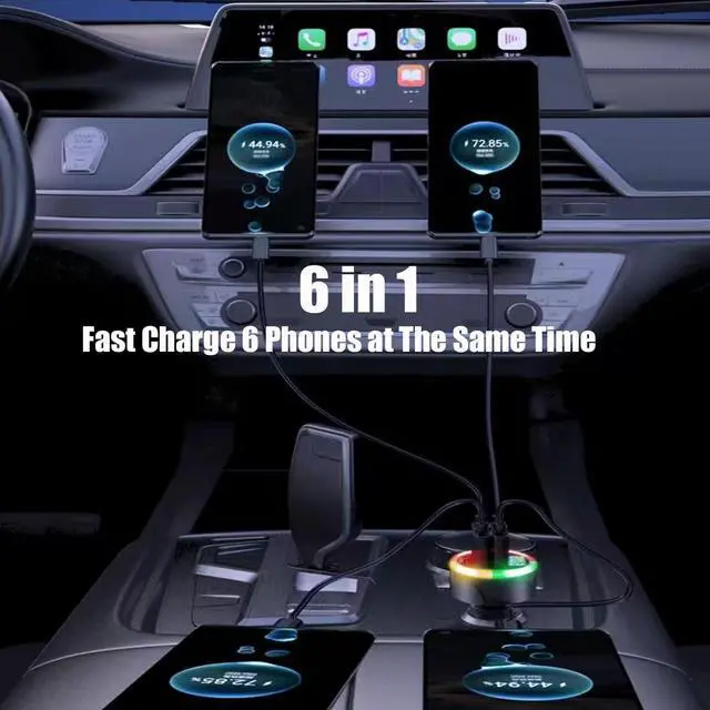 Alt view image 13 of 14 - Super Fast Charge USB C Car Phone Charger Adapter 6 in 1 with Voltage Display 250W Multi Port Cigarette Lighter USB Charger with Volt Meter for iPhone 16 15 Pro Max 14 Plus 13 Samsung Android Phone