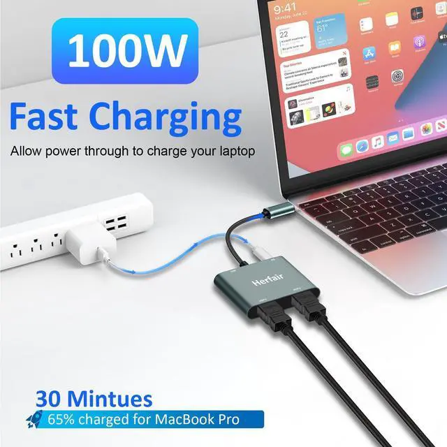 Alt view image 13 of 14 - HDMI Splitter for Dual Monitors Extended Display 1 in 2 Out 4K USB C to 2 HDMI Adapter Extender for MacBook Laptop Support All Mode for Windows & ABB Extend/Mirror Mode for MacOS