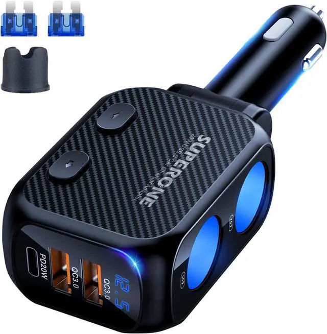Alt view image 8 of 14 - 180W Cigarette Lighter Splitter with 20W PD, 2-Socket Cigarette Lighter Adapter, Fast USB C Car Charger with Type-C 20W PD & QC 3.0 for Dash Cam, GPS, iPad/Laptop/iPhone 17/16/15/14/Samsung