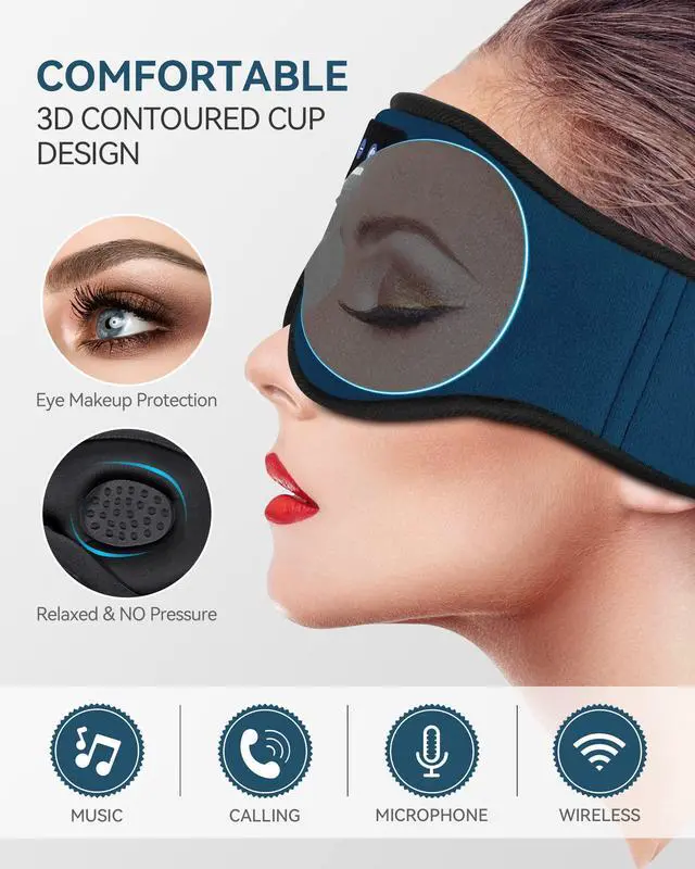 Alt view image 9 of 14 - Sleep Headphones Bluetooth 5.4 Headband Sleeping Eye Mask for Mom Women Men Wireless Music Earbuds Earphones for Side Sleepers Built-in HD Speakers Cool Gadgets Unique Gifts