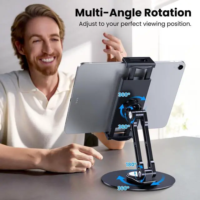 Alt view image 9 of 14 - Tablet Stand Holder for iPad, Adjustable with 360 Rotating Base for Desk, Aluminum Swivel Tablet Stand Compatible with iPad Air, Mini, 10.2,9.7, Pro 11/13 and More