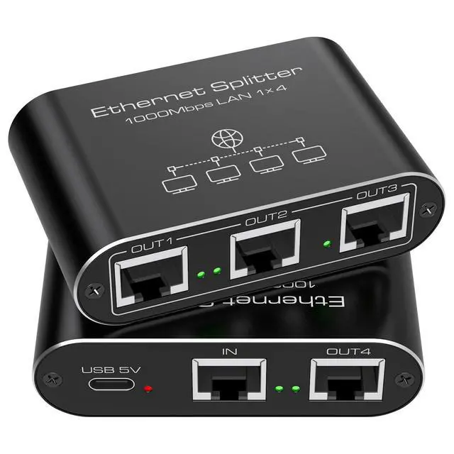 Alt view image 8 of 14 - Ethernet Splitter 1 to 4 1000Mbps Internet Splitter Supports Simultaneous Networking of 4 Devices Works with Cat5/5e/6/7/8 Cable