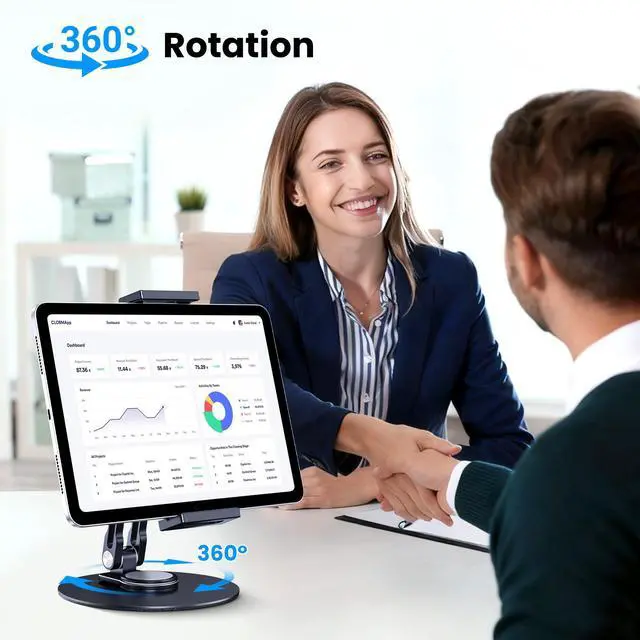 Alt view image 10 of 14 - Tablet Stand Holder for iPad, Adjustable with 360 Rotating Base for Desk, Aluminum Swivel Tablet Stand Compatible with iPad Air, Mini, 10.2,9.7, Pro 11/13 and More