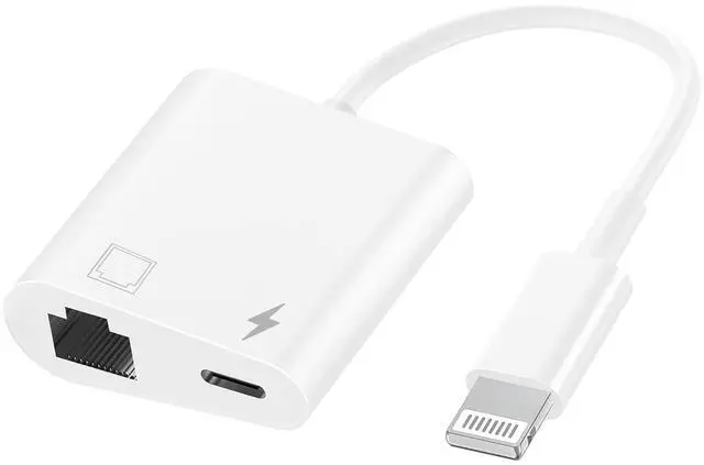 Alt view image 8 of 14 - MFi Certified 2 in 1 Lightning to RJ45 Ethernet LAN Network Adapter with Charge Port Compatible with iPhone/iPad/iPod Models, Supports 100Mbps,Plug and Play Ethernet Network