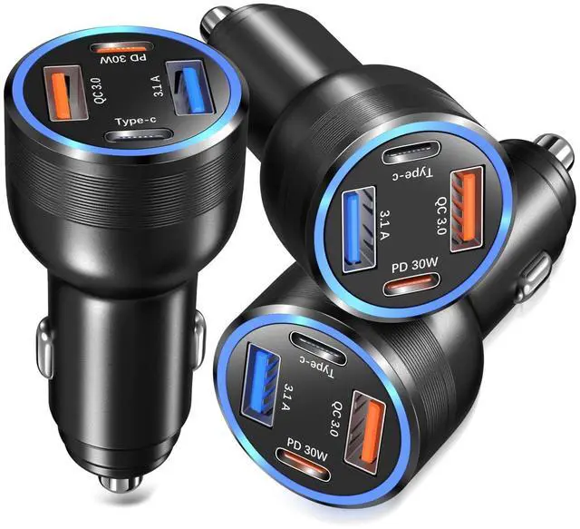 Alt view image 8 of 14 - USB C Car Charger 3 Pack, 4-Port 65W Dual 12V USB-C & USB A Car Charger Power Adapter QC+PD 3.0 Fast Charging Cigarette Lighter Plug for iPhone 16/15/14/13/11 Pro,Samsung S24,Android(Black)