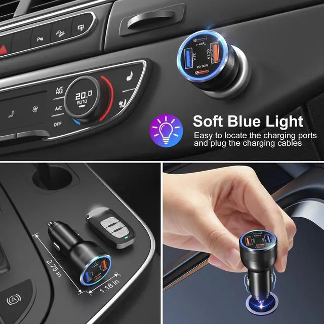 Alt view image 10 of 14 - USB C Car Charger 3 Pack, 4-Port 65W Dual 12V USB-C & USB A Car Charger Power Adapter QC+PD 3.0 Fast Charging Cigarette Lighter Plug for iPhone 16/15/14/13/11 Pro,Samsung S24,Android(Black)