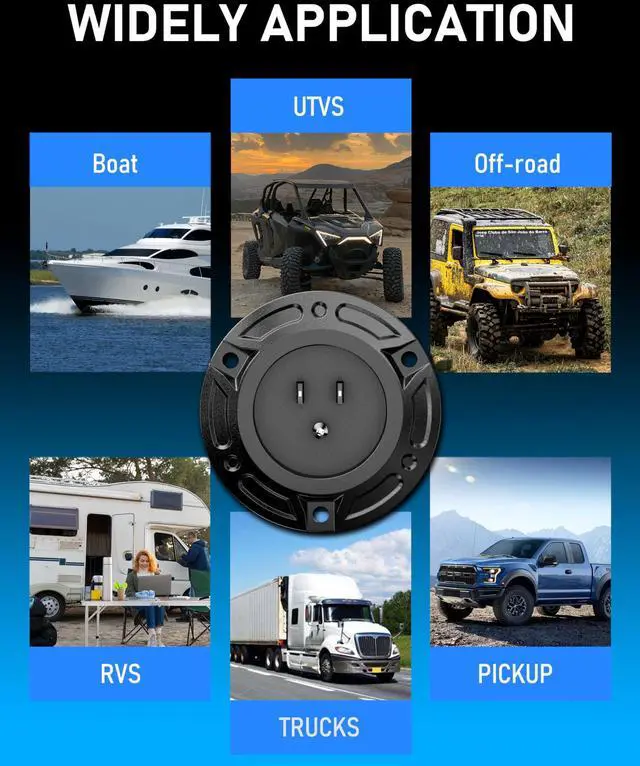 Alt view image 14 of 14 - Heavy-Duty 20A 125V AC Port Plug, 12AWG RV Shore Power Inlet Plug with Dual 5-in-1 T-Blade Adapter, 17" Cord AC Power Inlet Socket Plug for RV Trailer Boat Outdoor Electrical Receptacle