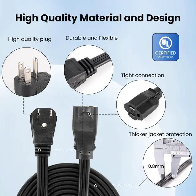 Alt view image 11 of 14 - Flat Plug Extension Cord, UL Certified, Indoor Extension Cord 14 Gauge 8FT Black, 14/3 SPT-3 15A 3 Prong Grounded Power Cord for Home, Office