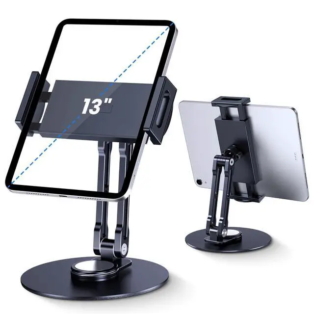 Alt view image 14 of 14 - Tablet Stand Holder for iPad, Adjustable with 360 Rotating Base for Desk, Aluminum Swivel Tablet Stand Compatible with iPad Air, Mini, 10.2,9.7, Pro 11/13 and More