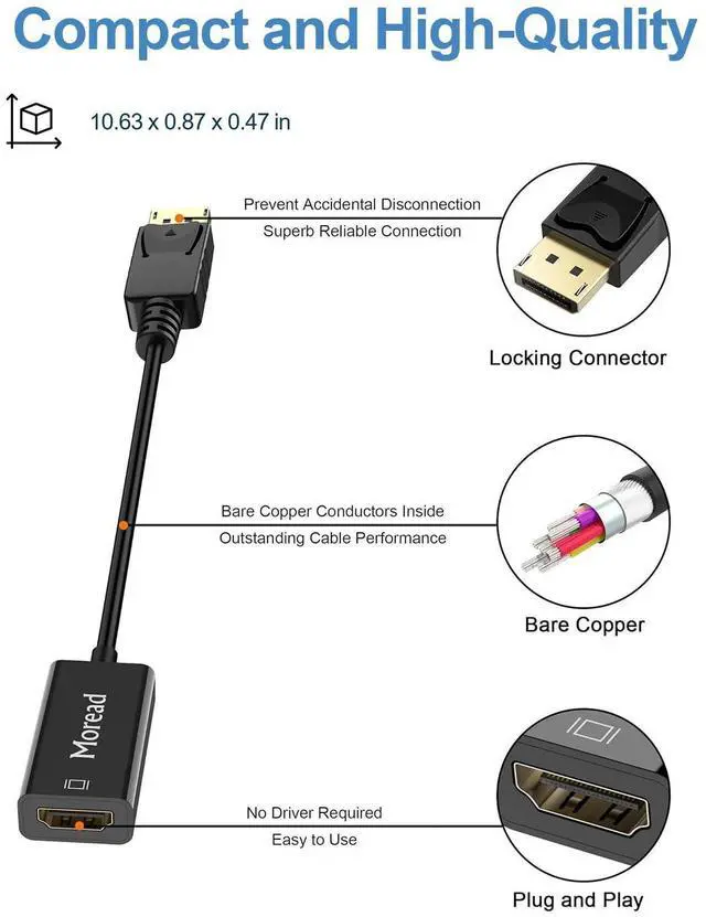 Alt view image 11 of 14 - 4K DisplayPort (DP) to HDMI Adapter, 5 Pack, Uni-Directional Gold-Plated Display Port Computer to HDMI Screen Converter (Male to Female) Compatible with HP, Dell, Lenovo & More, Passive - Black