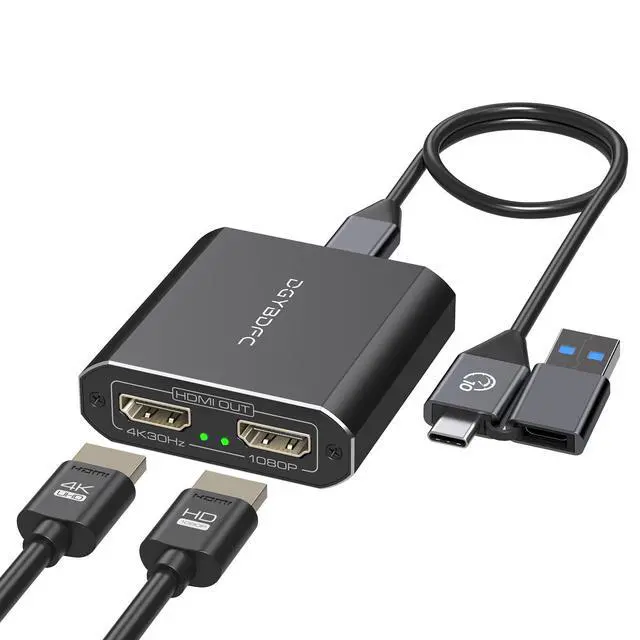 Alt view image 8 of 14 - USB A/C to Dual HDMI Adapter Extended Display for Dual Monitor, USB A & USB C to Dual HDMI Splitter Display 3 Separate Screens for Windows, MacOS (Drivers Install Need, Output1 4K30Hz Output2 1080p)