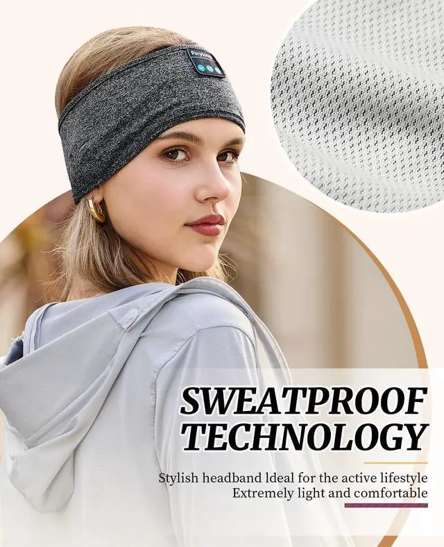 Alt view image 9 of 14 - Sleep Headphones Wireless, Bluetooth Sports Headband Headphones with Ultra-Thin HD Stereo Speakers Perfect for Sleeping,Workout,Jogging,Yoga,Insomnia, Air Travel, Meditation (Grey)