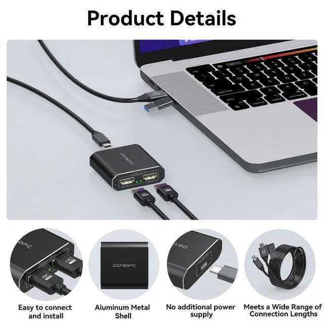 Alt view image 14 of 14 - USB A/C to Dual HDMI Adapter Extended Display for Dual Monitor, USB A & USB C to Dual HDMI Splitter Display 3 Separate Screens for Windows, MacOS (Drivers Install Need, Output1 4K30Hz Output2 1080p)
