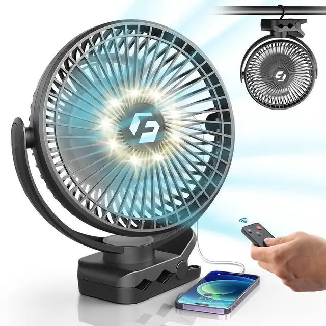 Alt view image 8 of 14 - 8-inch Clip-on Fan - 12000mAh Portable Rechargeable Battery With 3 Speeds and Strong Airflow, USB Small Desk Personal Quiet for Office, Stroller, Bedroom and Camping