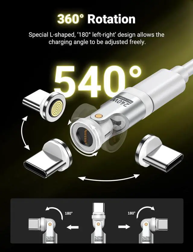 Alt view image 9 of 14 - 240W USB C Magnetic Adapter (3Pack), Gen3 USB C 90 Degree Adapter/C Right Angle Adapter/180 Degree USBC Adapters/USBC to USBC Adapters for Phone 16/15, Ma-Book Pro/Pad Series, Samsung (White)