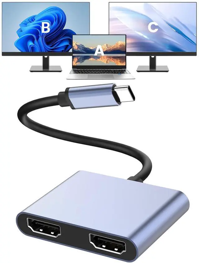 Alt view image 8 of 14 - USB C to Dual HDMI Adapter 4K@60Hz, Multiport Adapter with 2 HDMI, USB3.0, PD 100W, USB C Splitter Compatible with MacBook Pro/Air, iPad Pro, Dell, HP, S24/S23/S22