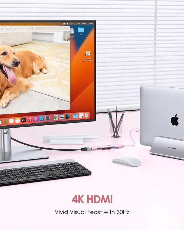 Alt view image 11 of 14 - USB C Hub Multiport Adapter with 100W Charging, 4K HDMI, 4 USB-A Data Ports, Type C Hub for 2016-2026 MacBook Pro/Air/Neo, Surface, Chromebook, USB Splitter for iPhone 15-17 (CH17, Rose Gold)