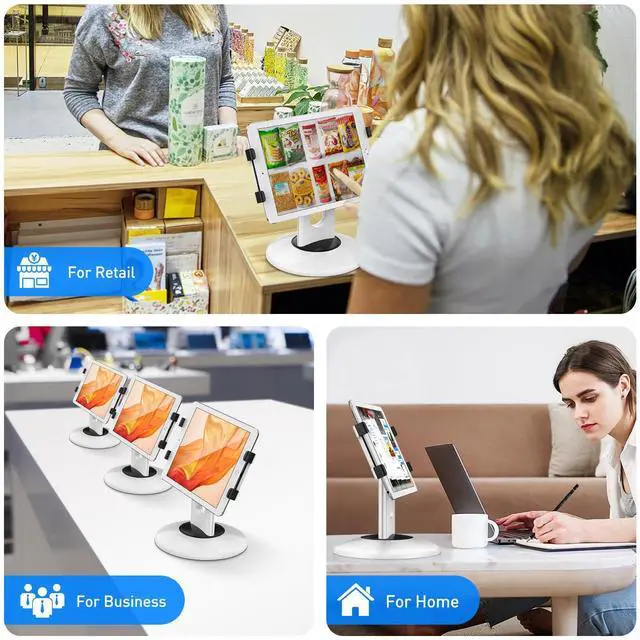 Alt view image 9 of 14 - iPad Stand, 360° Rotating Commercial POS Tablet Stand, Fits 6"-13" (Screens) iPad mini Pro-Business Swivel Tablet Holder, for Store Office Reception Kitchen Desktop (White)