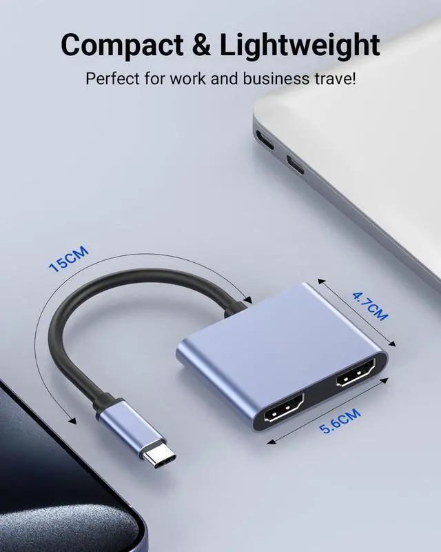 Alt view image 14 of 14 - USB C to Dual HDMI Adapter 4K@60Hz, Multiport Adapter with 2 HDMI, USB3.0, PD 100W, USB C Splitter Compatible with MacBook Pro/Air, iPad Pro, Dell, HP, S24/S23/S22
