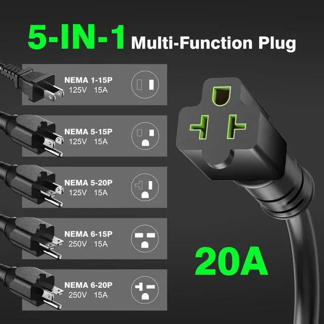 Alt view image 9 of 14 - New 20A 125V AC Port Plug, 12AWG Heavy-Duty RV Shore Power Inlet Plug with 5-in-1 T-Blade Adapter & 6FT Cord, Waterproof AC Power Inlet Socket Integrated Outdoor Electrical Outlet Receptacle