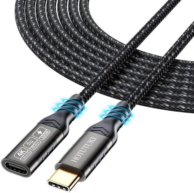 Alt view image 8 of 14 - USB-C Extension Cable 16.5ft/5M, Male to Female Extender, Braided Data Cord, 100W PD Fast Charging, 20 Gbps