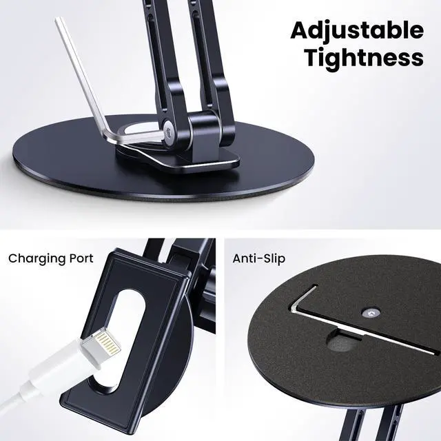 Alt view image 11 of 14 - Tablet Stand Holder for iPad, Adjustable with 360 Rotating Base for Desk, Aluminum Swivel Tablet Stand Compatible with iPad Air, Mini, 10.2,9.7, Pro 11/13 and More