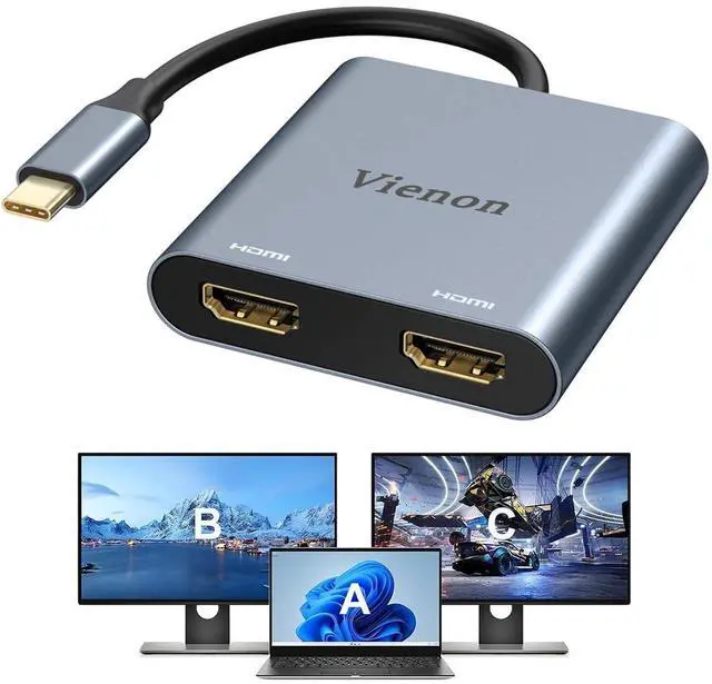 Alt view image 8 of 14 - USB C to Dual HDMI Adapter 4K@60hz, Type C to HDMI Splitter for 2 Monitors, USB C Hub Extend Display for MacBook Air/Pro, XPS, More Laptops with Thunderbolt 3/4 Ports