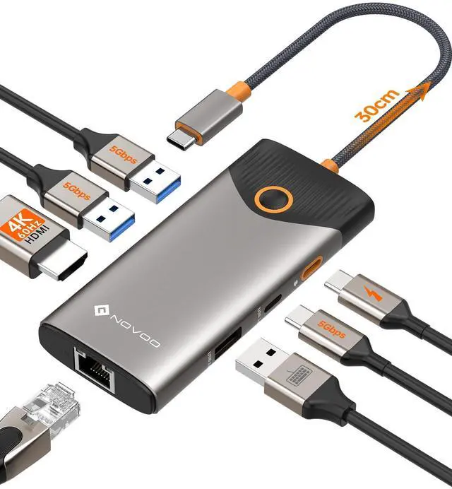 Alt view image 8 of 14 - USB C Hub Ethernet 4K@60 USB C HDMI Adapter Multiport Type C Adapter, 100W PD, 5Gbps USB-A/C Data Ports Docking Station Compatible for MacBook/iPhone/Dell/HP/Surface