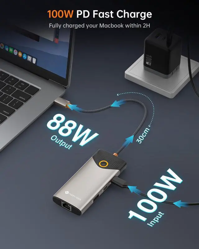 Alt view image 13 of 14 - USB C Hub Ethernet 4K@60 USB C HDMI Adapter Multiport Type C Adapter, 100W PD, 5Gbps USB-A/C Data Ports Docking Station Compatible for MacBook/iPhone/Dell/HP/Surface