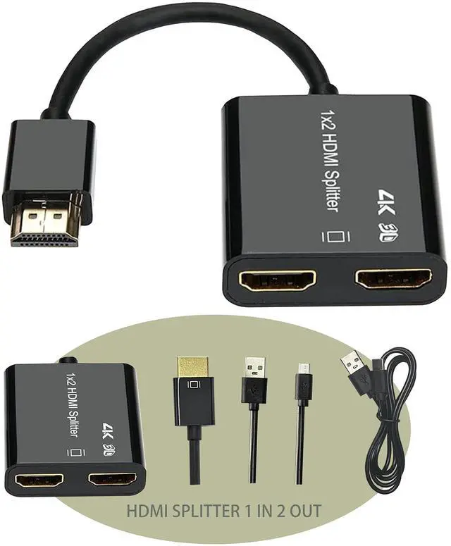 Alt view image 9 of 14 - HDMI Splitter 1 in 2 Out, 4K HDMI Splitter for Dual Monitors DuplicateSupport1080P/4k30/60 /3DCopy The Same Signal Source to Both displays