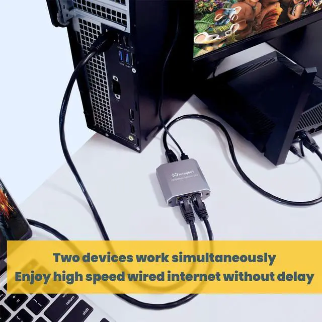 Alt view image 10 of 14 - ethernet Splitter 1 to 2Ethernet hub 2 Port Network LAN Adapter, 1000Mbps Network LAN Adapter for Cat 5/6/7/8 Cable, (2Pack*1GB Network Cable Splitter)
