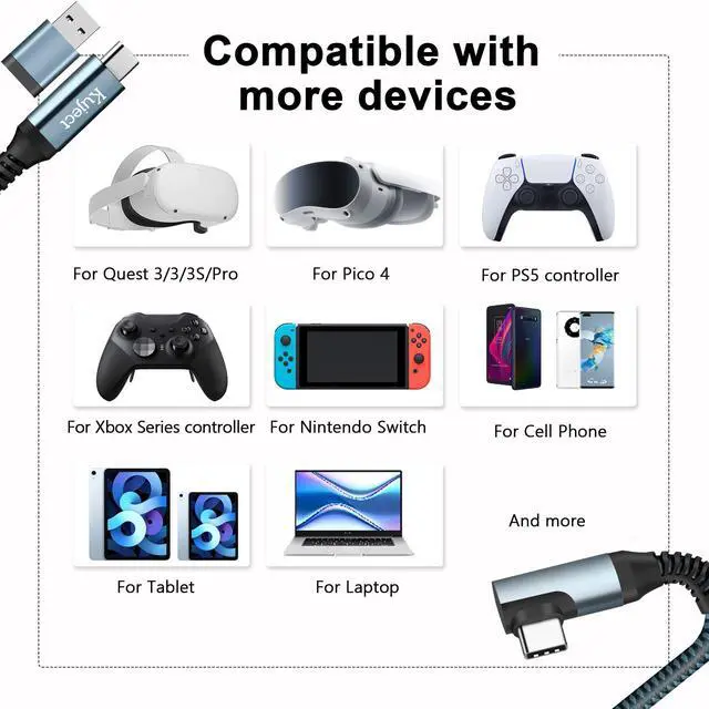 Alt view image 12 of 12 - Link Cable 20FT Compatible for Quest 3S/3, Quest 2/Pro, Pico 4, Nylon Braided Charging Cord for Rift S/Steam VR Games, USB 3.0 Type C to C High Speed Data Transfer Cables for Gaming PC