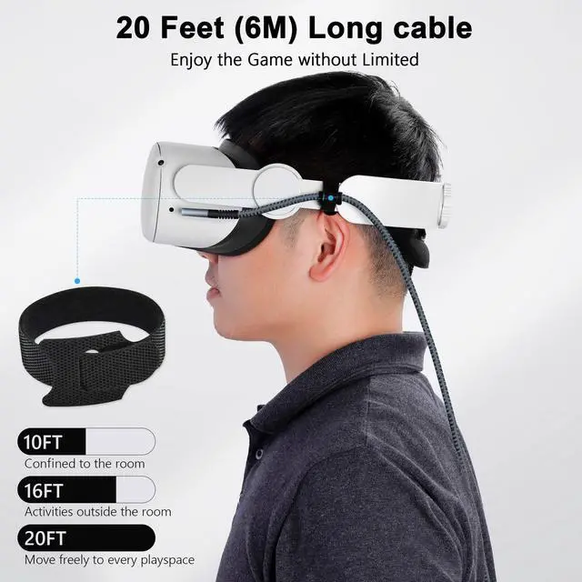 Alt view image 10 of 12 - Link Cable 20FT Compatible for Quest 3S/3, Quest 2/Pro, Pico 4, Nylon Braided Charging Cord for Rift S/Steam VR Games, USB 3.0 Type C to C High Speed Data Transfer Cables for Gaming PC