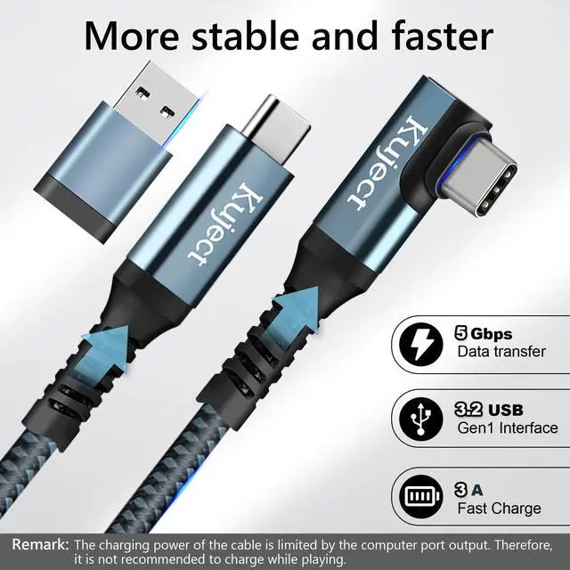 Alt view image 8 of 12 - Link Cable 20FT Compatible for Quest 3S/3, Quest 2/Pro, Pico 4, Nylon Braided Charging Cord for Rift S/Steam VR Games, USB 3.0 Type C to C High Speed Data Transfer Cables for Gaming PC