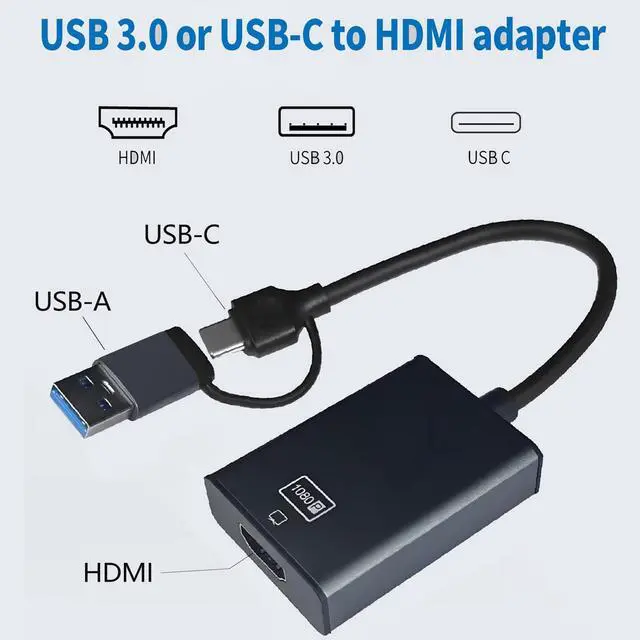 Alt view image 9 of 14 - USB to HDMI Adapter for Monitor,HDMI USB 3.0 Converter Splitter for Laptop Desktop PC TV Compatible with MacOS Windows 7/8/10/11