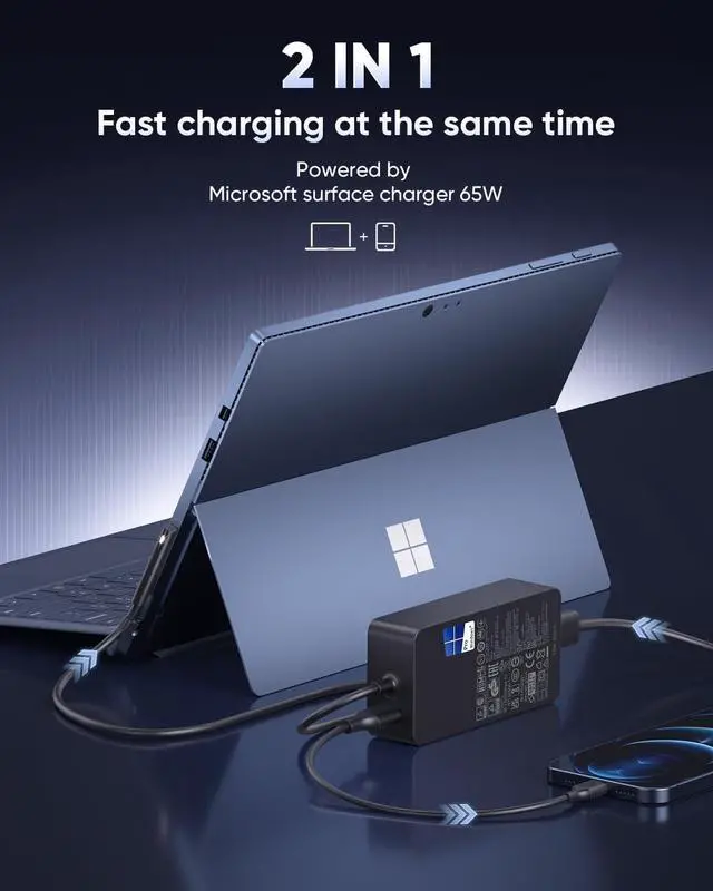 Alt view image 12 of 14 - Surface Pro Charger,65W Microsoft Surface Charger for Surface Pro 3/4/5/6/7/7+/8/9/10/11/12, Surface Laptop 1/2/3/4/5/6/7, Surface Go 1/2/3/4, Surface Book 1/2, Surface LaptopGo, Surface Laptop Studio