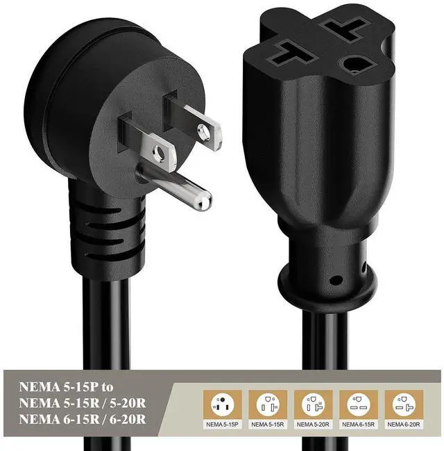Alt view image 13 of 14 - 4-in-1 Heavy Duty On/Off Switch Extension Cord 12-AWG 15A Household Plug to 20A T Blade Adapter Cable with Heavy Duty 23A 125V Inline Switch, 1FT,AC0035